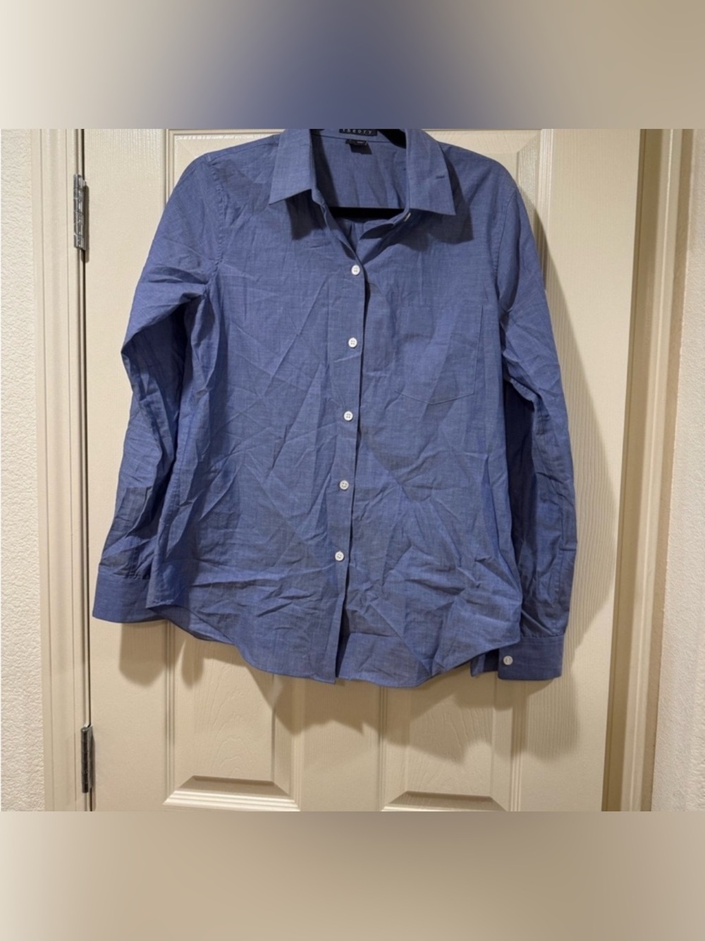 Theory Navy Cotton Button-Up Shirt Women’s S | Classic Long Sleeve Blouse